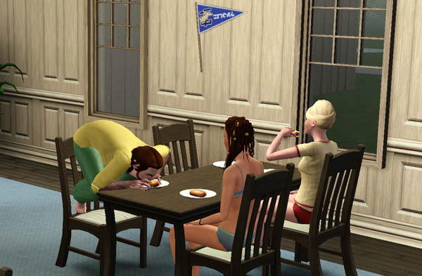 Joe's roommates have the nerve to judge his table manners even though they're eating in their underwear. Whatever, ladies.